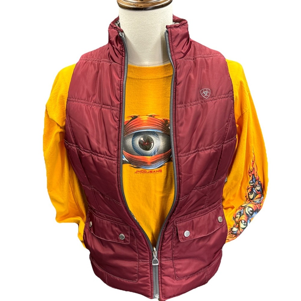 Ariat Women's Reversible Galway Equestrian Vest Plaid Maroon Cowgirl Size Medium